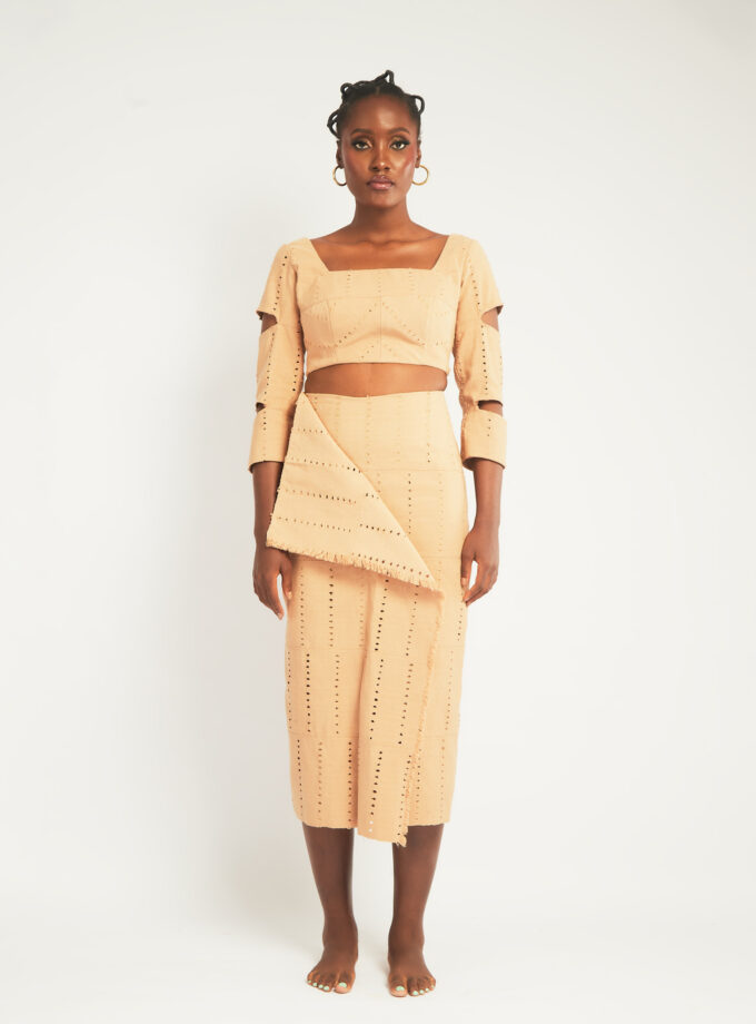 Aso-Oke Crop Top And Midi Skirt Set
